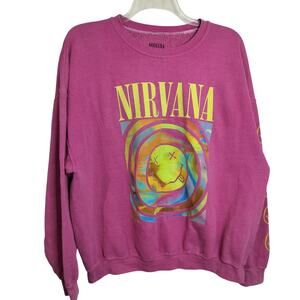 4884) Nirvana Women Pink Smiley Face Oversized Pullover Sweatshirt S/M